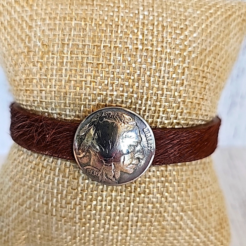 Handmade Cow Leather Indian Nickel Bracelet - Picture 2 of 7